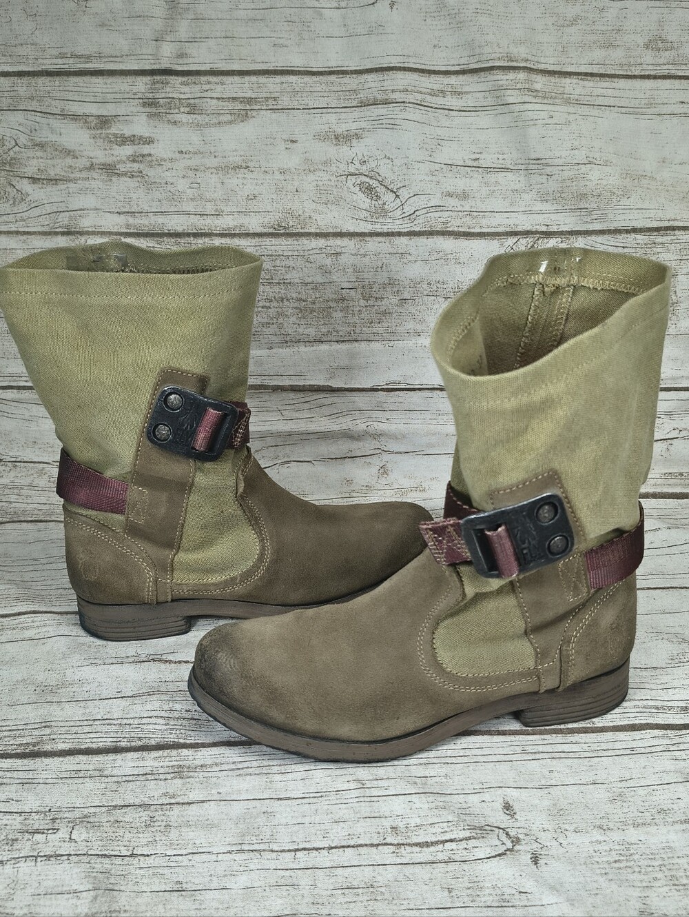 Fly London Kiff Slouchy Combat Boots Army Green And Brown Women Size 39